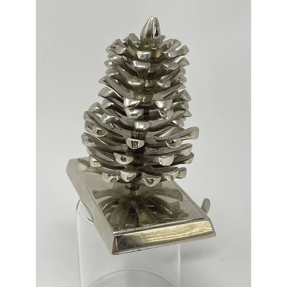Pine Cone Stocking Holder Hanger Hook Christmas Holiday Chrome Silver Heavy